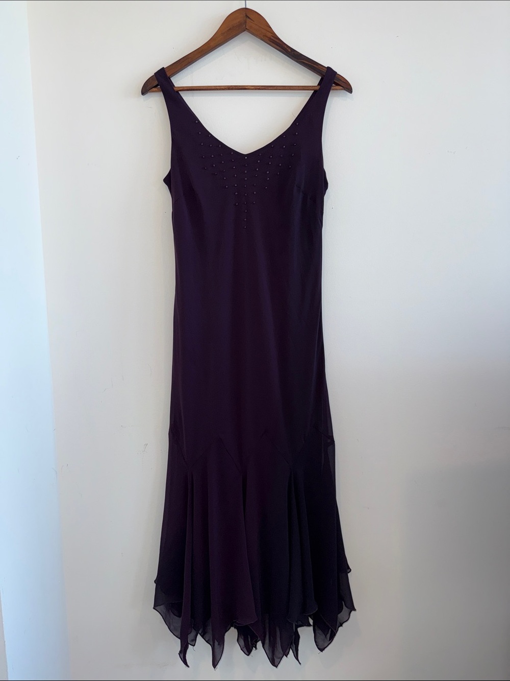 Vintage 90s Plum Beaded V-Neck Evening Dress